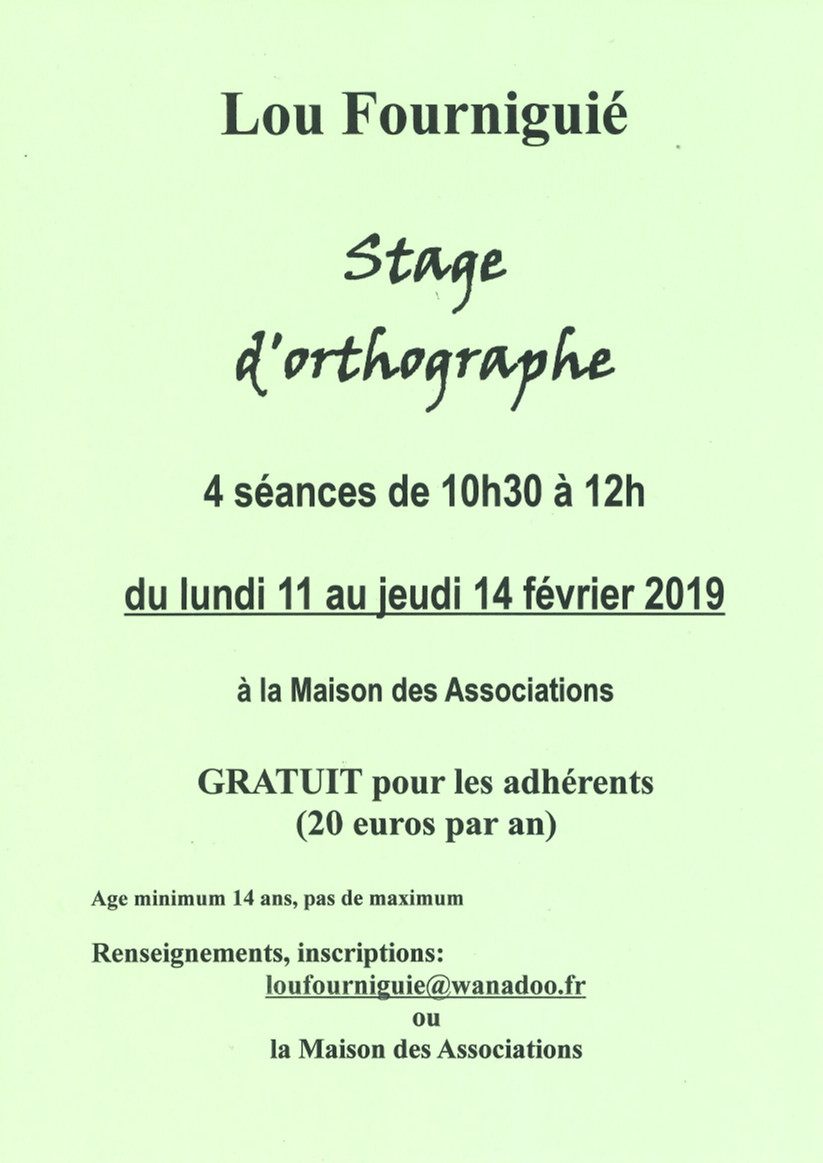 stage orthographe 11 au 14 02 2019