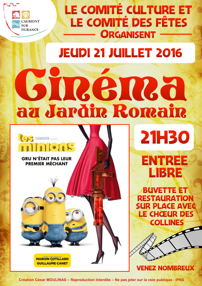AFFICHE CINEMA AU JARDIN ROMAIN JUILLET 2016