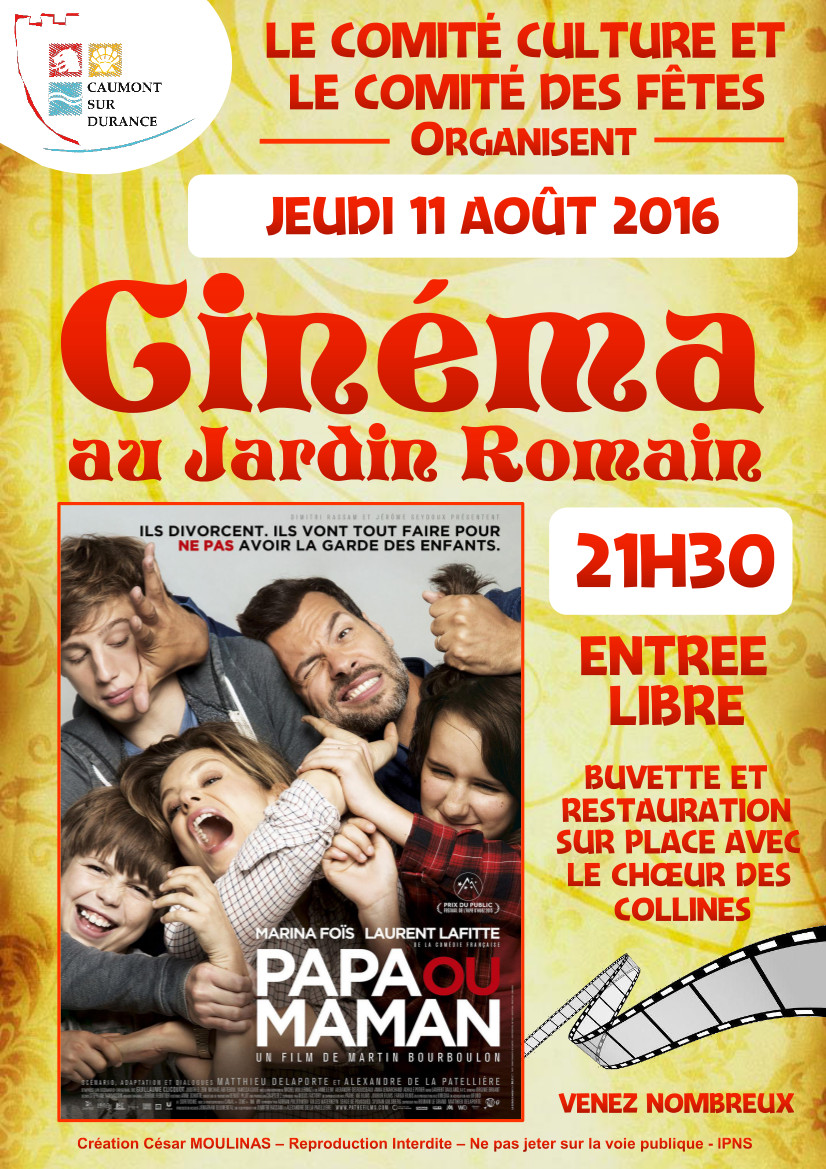 AFFICHE CINEMA AU JARDIN ROMAIN AOUT 2016