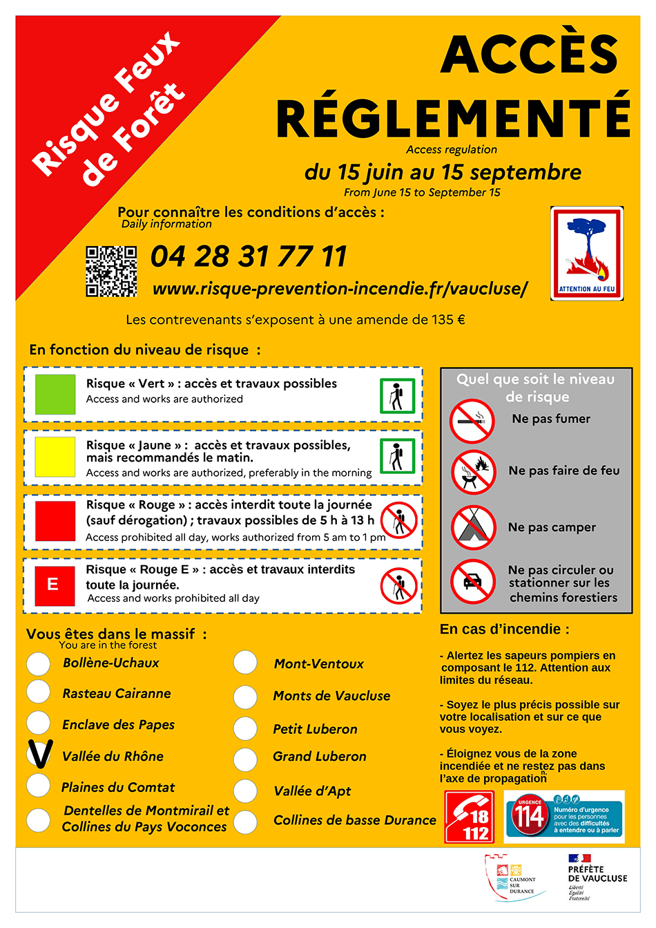 Accès réglementé lié au risque de feux de forêt